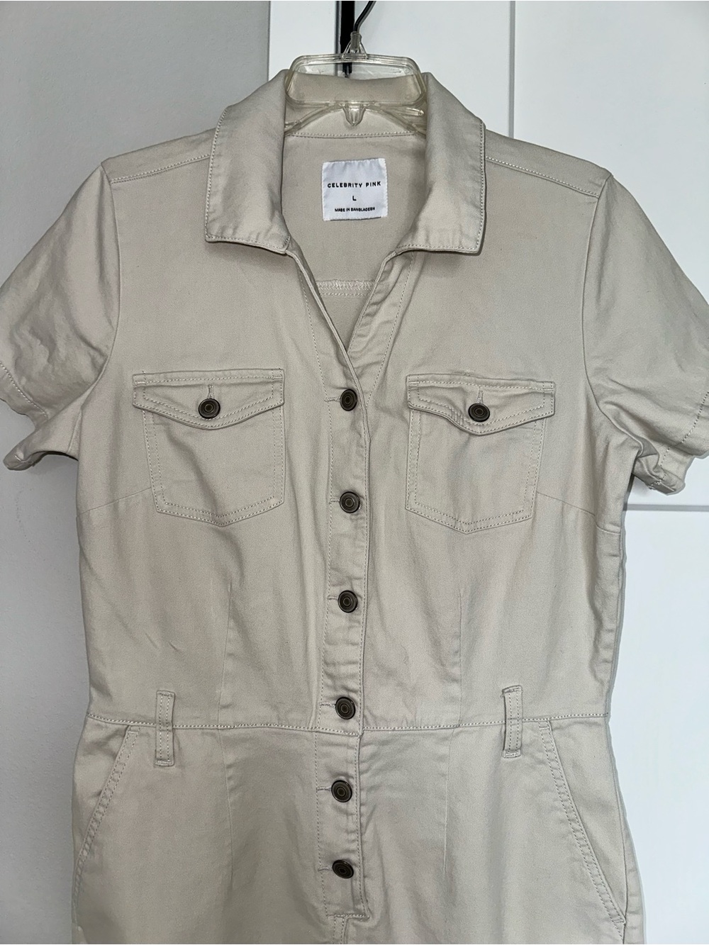 Celebrity Pink Short-Sleeve Utility Jumpsuit in Light Beige size L - Picture 7 of 10